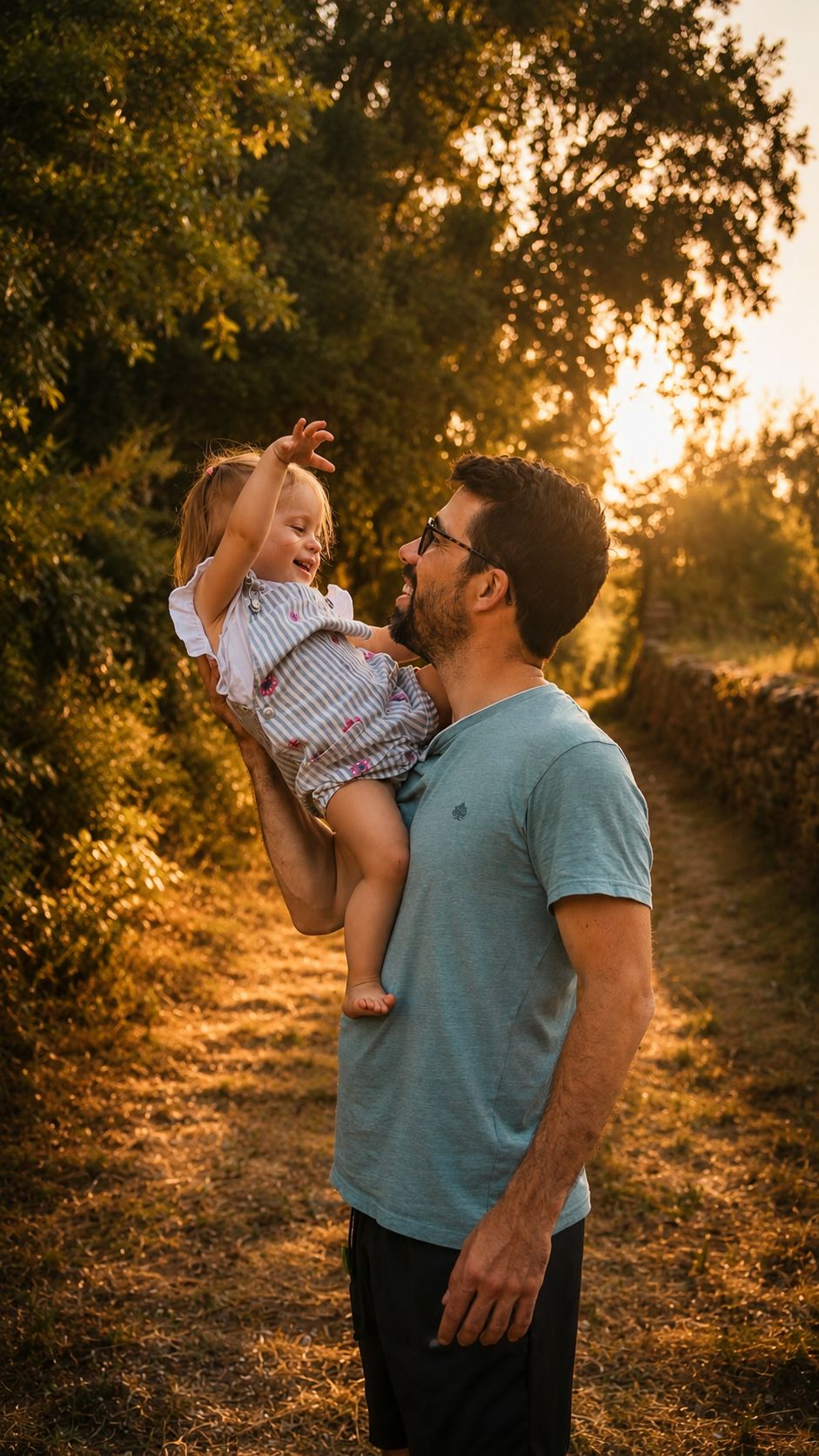 Tiago Garcia com a filha ao colo
